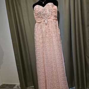 My Michelle Strapless Blush Pink Lace Gown with Beaded Heart Bodice